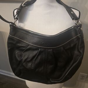 Coach Black Leather Hobo Shoulder Bag with White Stitching